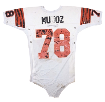 Early 1980s Anthony Munoz Game Used & Signed Cincinnati Bengals Road Jersey (Beckett)